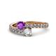 1 - Delise 5.00mm Round Amethyst and Diamond with Side Diamonds Bypass Ring 