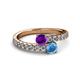 2 - Delise 5.00mm Round Amethyst and Blue Topaz with Side Diamonds Bypass Ring 