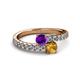 2 - Delise 5.00mm Round Amethyst and Citrine with Side Diamonds Bypass Ring 