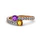 1 - Delise 5.00mm Round Amethyst and Citrine with Side Diamonds Bypass Ring 