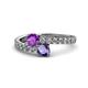 1 - Delise 5.00mm Round Amethyst and Iolite with Side Diamonds Bypass Ring 