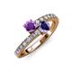 3 - Delise 5.00mm Round Amethyst and Iolite with Side Diamonds Bypass Ring 