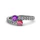 1 - Delise 5.00mm Round Amethyst and Rhodolite Garnet with Side Diamonds Bypass Ring 