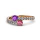 1 - Delise 5.00mm Round Amethyst and Rhodolite Garnet with Side Diamonds Bypass Ring 