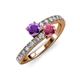 3 - Delise 5.00mm Round Amethyst and Rhodolite Garnet with Side Diamonds Bypass Ring 