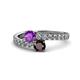 1 - Delise 5.00mm Round Amethyst and Red Garnet with Side Diamonds Bypass Ring 