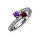 3 - Delise 5.00mm Round Amethyst and Red Garnet with Side Diamonds Bypass Ring 