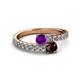 2 - Delise 5.00mm Round Amethyst and Red Garnet with Side Diamonds Bypass Ring 