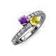 3 - Delise 5.00mm Round Amethyst and Yellow Sapphire with Side Diamonds Bypass Ring 