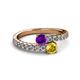 2 - Delise 5.00mm Round Amethyst and Yellow Sapphire with Side Diamonds Bypass Ring 