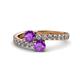 1 - Delise 5.00mm Round Amethyst with Side Diamonds Bypass Ring 