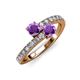 3 - Delise 5.00mm Round Amethyst with Side Diamonds Bypass Ring 