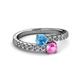 2 - Delise 5.00mm Round Blue Topaz and Pink Sapphire with Side Diamonds Bypass Ring 
