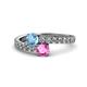 1 - Delise 5.00mm Round Blue Topaz and Pink Sapphire with Side Diamonds Bypass Ring 