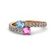 1 - Delise 5.00mm Round Blue Topaz and Pink Sapphire with Side Diamonds Bypass Ring 