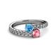 2 - Delise 5.00mm Round Blue Topaz and Pink Tourmaline with Side Diamonds Bypass Ring 