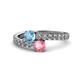 1 - Delise 5.00mm Round Blue Topaz and Pink Tourmaline with Side Diamonds Bypass Ring 