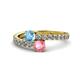 1 - Delise 5.00mm Round Blue Topaz and Pink Tourmaline with Side Diamonds Bypass Ring 