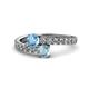 1 - Delise 5.00mm Round Blue Topaz and Aquamarine with Side Diamonds Bypass Ring 