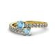 1 - Delise 5.00mm Round Blue Topaz and Aquamarine with Side Diamonds Bypass Ring 