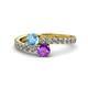 1 - Delise 5.00mm Round Blue Topaz and Amethyst with Side Diamonds Bypass Ring 