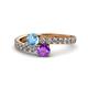 1 - Delise 5.00mm Round Blue Topaz and Amethyst with Side Diamonds Bypass Ring 