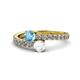 1 - Delise 5.00mm Round Blue Topaz and White Sapphire with Side Diamonds Bypass Ring 