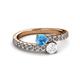 2 - Delise 5.00mm Round Blue Topaz and White Sapphire with Side Diamonds Bypass Ring 