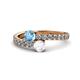 1 - Delise 5.00mm Round Blue Topaz and White Sapphire with Side Diamonds Bypass Ring 