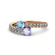 1 - Delise 5.00mm Round Blue Topaz and Tanzanite with Side Diamonds Bypass Ring 