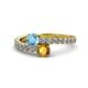1 - Delise 5.00mm Round Blue Topaz and Citrine with Side Diamonds Bypass Ring 