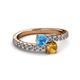 2 - Delise 5.00mm Round Blue Topaz and Citrine with Side Diamonds Bypass Ring 