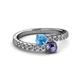 2 - Delise 5.00mm Round Blue Topaz and Iolite with Side Diamonds Bypass Ring 