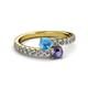 2 - Delise 5.00mm Round Blue Topaz and Iolite with Side Diamonds Bypass Ring 