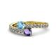 1 - Delise 5.00mm Round Blue Topaz and Iolite with Side Diamonds Bypass Ring 