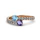 1 - Delise 5.00mm Round Blue Topaz and Iolite with Side Diamonds Bypass Ring 