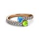 2 - Delise 5.00mm Round Blue Topaz and Peridot with Side Diamonds Bypass Ring 