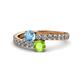 1 - Delise 5.00mm Round Blue Topaz and Peridot with Side Diamonds Bypass Ring 