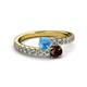 2 - Delise 5.00mm Round Blue Topaz and Red Garnet with Side Diamonds Bypass Ring 
