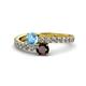 1 - Delise 5.00mm Round Blue Topaz and Red Garnet with Side Diamonds Bypass Ring 