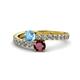 1 - Delise 5.00mm Round Blue Topaz and Ruby with Side Diamonds Bypass Ring 