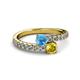 2 - Delise 5.00mm Round Blue Topaz and Yellow Sapphire with Side Diamonds Bypass Ring 
