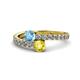 1 - Delise 5.00mm Round Blue Topaz and Yellow Sapphire with Side Diamonds Bypass Ring 
