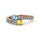 1 - Delise 5.00mm Round Blue Topaz and Yellow Sapphire with Side Diamonds Bypass Ring 