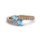 1 - Delise 5.00mm Round Blue Topaz with Side Diamonds Bypass Ring 