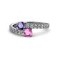 1 - Delise 5.00mm Round Iolite and Pink Sapphire with Side Diamonds Bypass Ring 