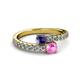 2 - Delise 5.00mm Round Iolite and Pink Sapphire with Side Diamonds Bypass Ring 