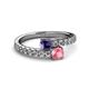 2 - Delise 5.00mm Round Iolite and Pink Tourmaline with Side Diamonds Bypass Ring 