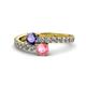 1 - Delise 5.00mm Round Iolite and Pink Tourmaline with Side Diamonds Bypass Ring 