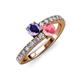 3 - Delise 5.00mm Round Iolite and Pink Tourmaline with Side Diamonds Bypass Ring 